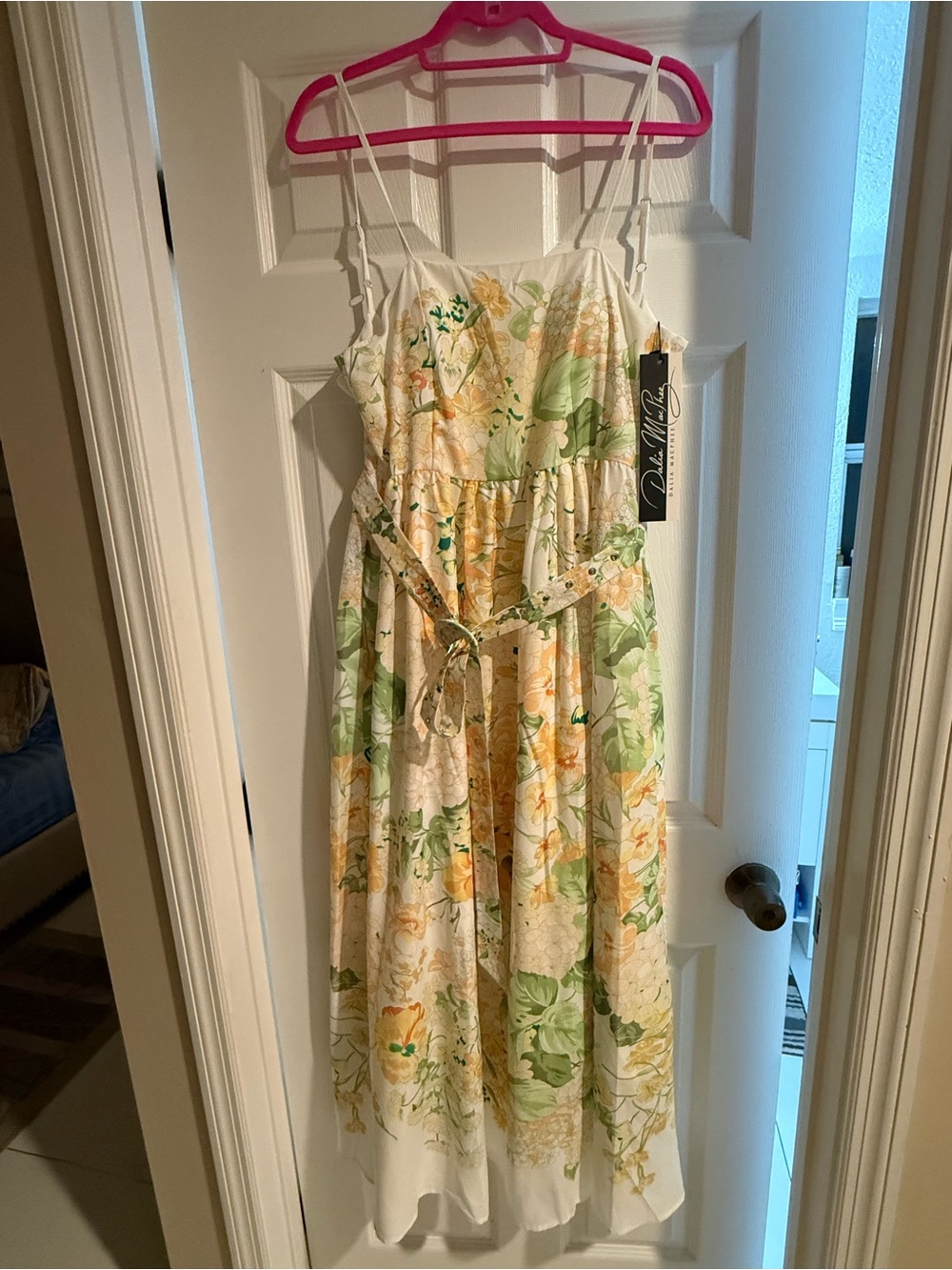Dalia Macphee Pastel Floral Maxi Dress with Spaghetti Straps - Picture 2 of 4